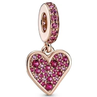 original rose pave freehand heart barrel beads charm fit pandora women 925 sterling silver europe bracelet bangle diy jewelry