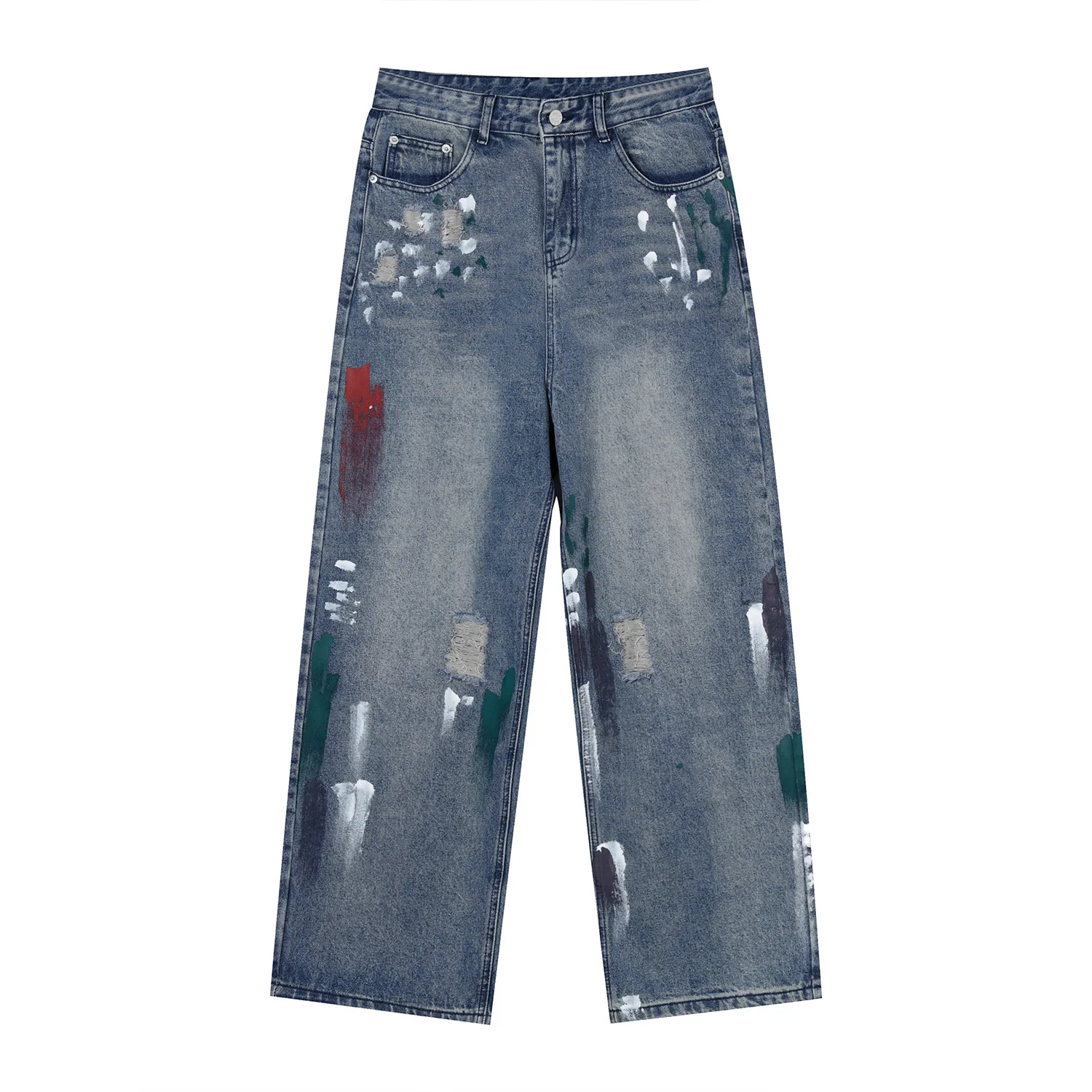 HOUZHOU Oversize Distressed Jeans Pants Men Ripped Jeans for Men Y2K Blue Denim Trousers Male Punk Japanese Streetwear Hip Hop
