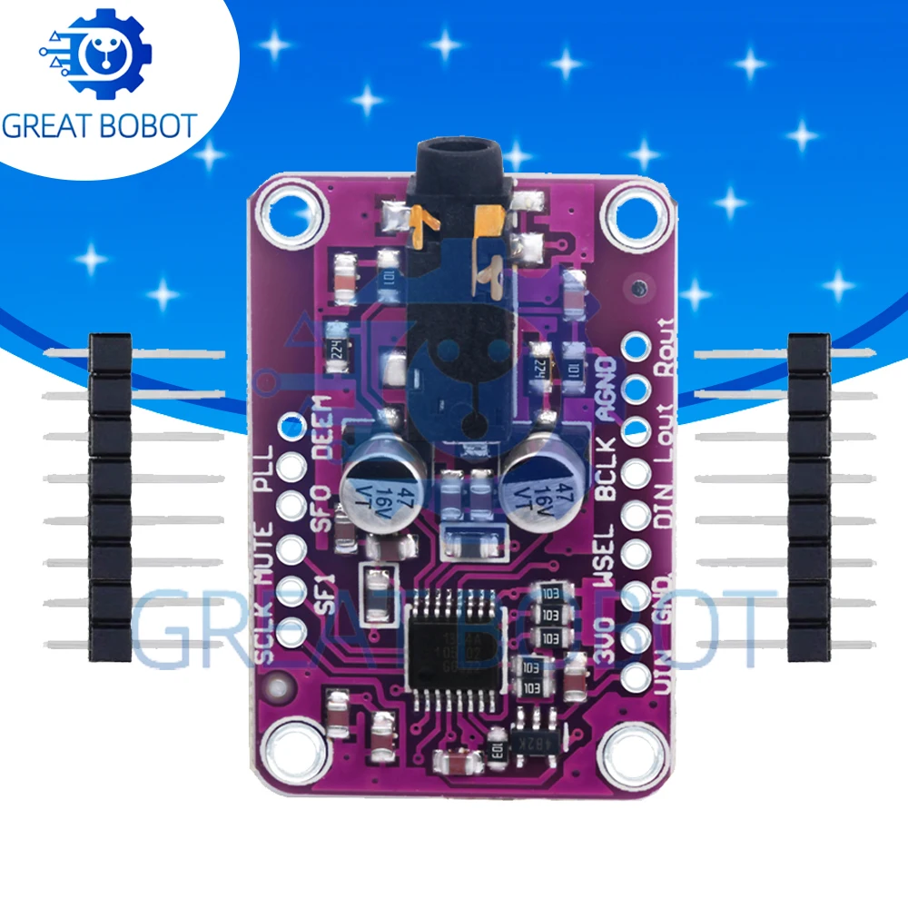 Фото Модуль I2S DAC 1334 UDA1334A: плата стереофонического аудиодекодера 3.3V-5V, совместимая с Arduino