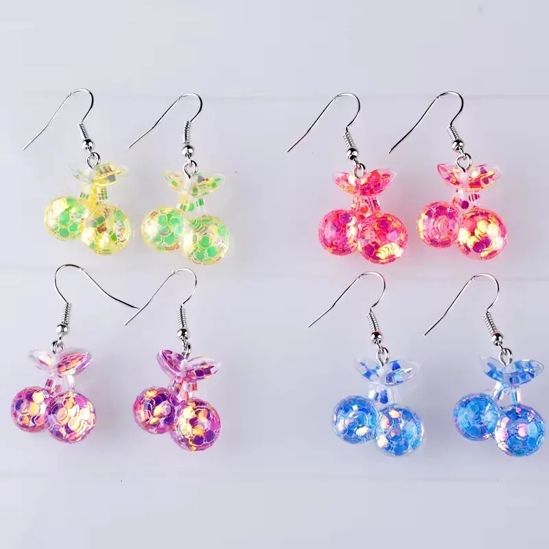 Модные кавайные серьги из смолы в стиле сделай сам с блестками фруктами вишнями