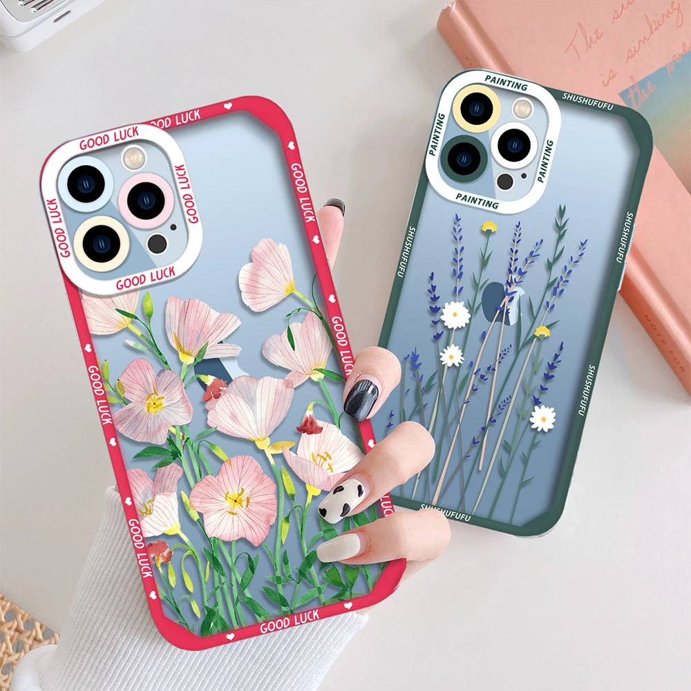 

Flowers Transparent Phone Case for Iphone 11 12 13 Pro Max7 8 Plus SE 2020 XS X XR Shockproof Bumper Back Cover Soft TPU Fundas