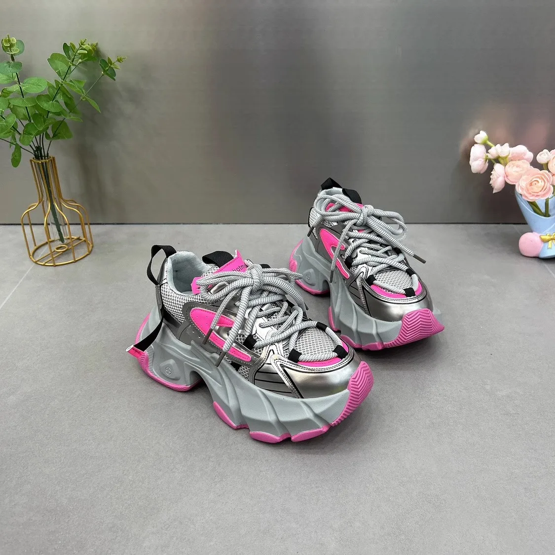 Женские туфли для папы в старом сетчатой сезон с толстой подошвой 2 высота 024