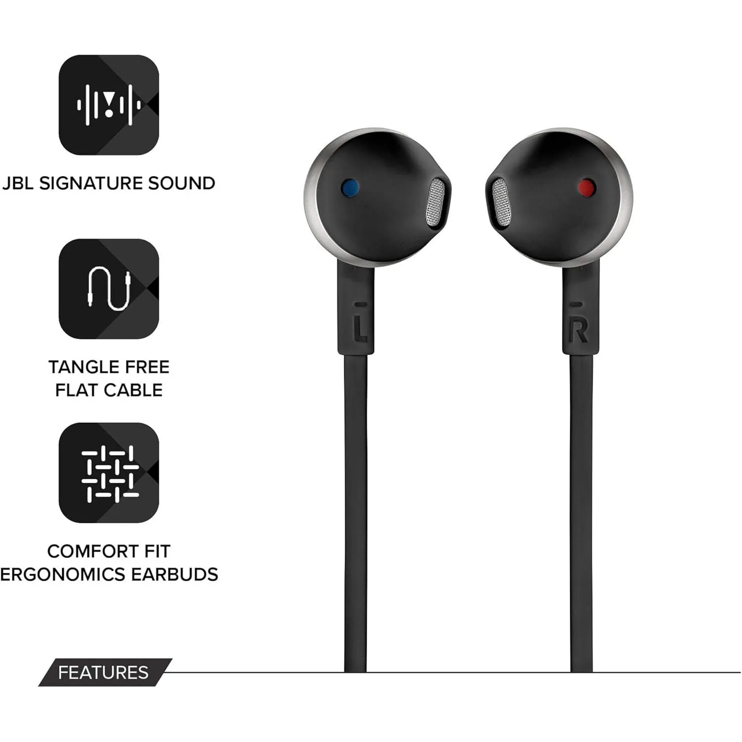 Фото JBL T205 Официально авторизованные полувкладыши, встроенный микрофон, интерфейс 3,5 мм, дистанционное управление для спортивных звонков, игры №3
