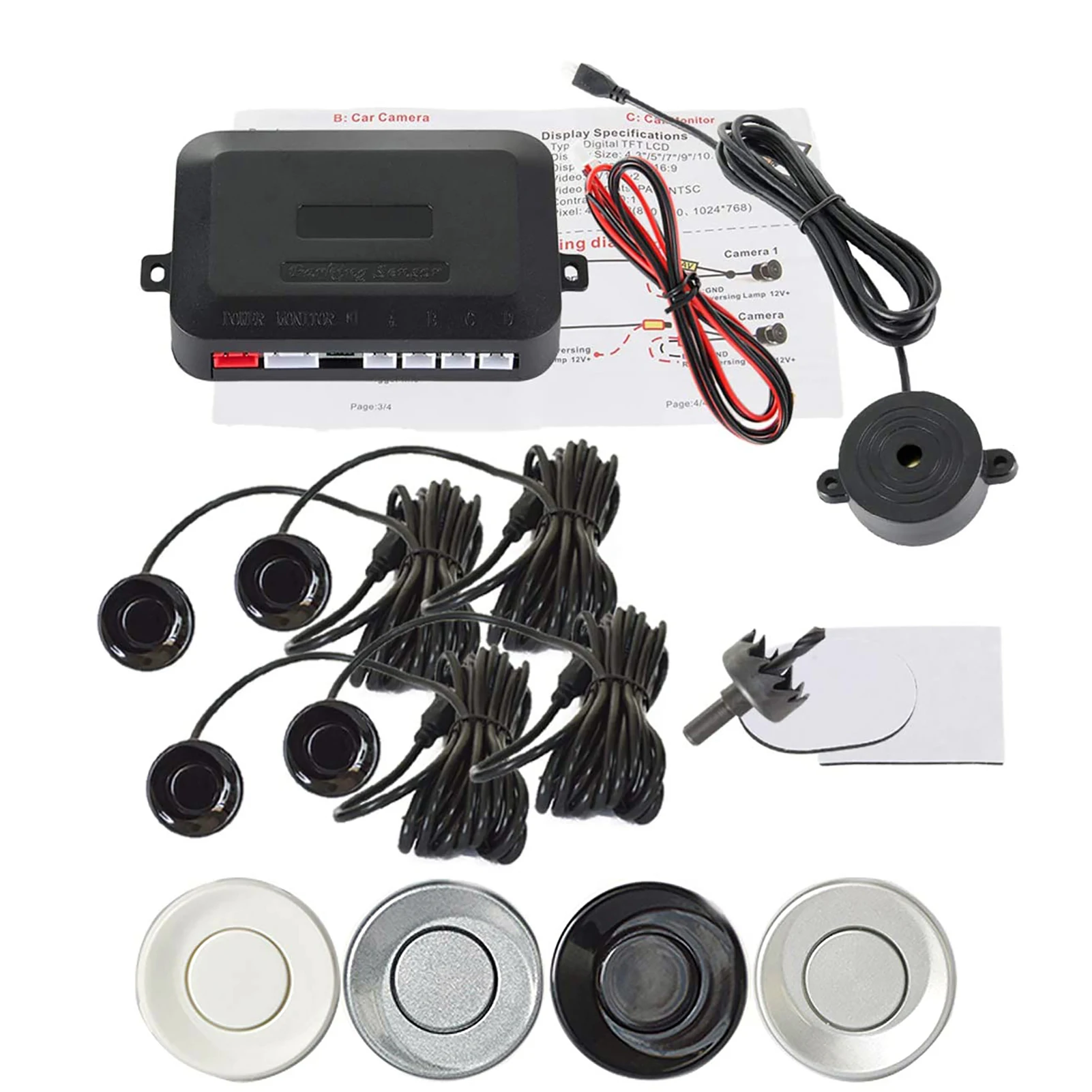 

Car 4-Probe Reversing Sensor, Pure Buzzer, Reversing Radar, Reversing Radar Warning Tone, 12V Voltage Parking Radar Of 30-150cm