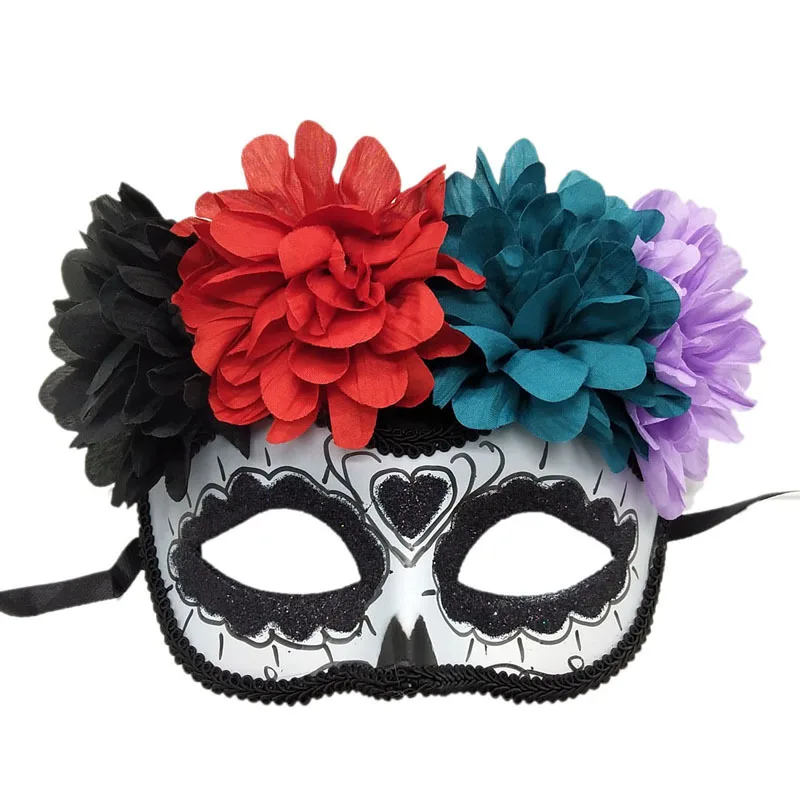 

Mexican Day of the Dead Masquerade Ball Mask Halloween with Floral Ghost Half Face Mask Cosplay Performance Rave Party