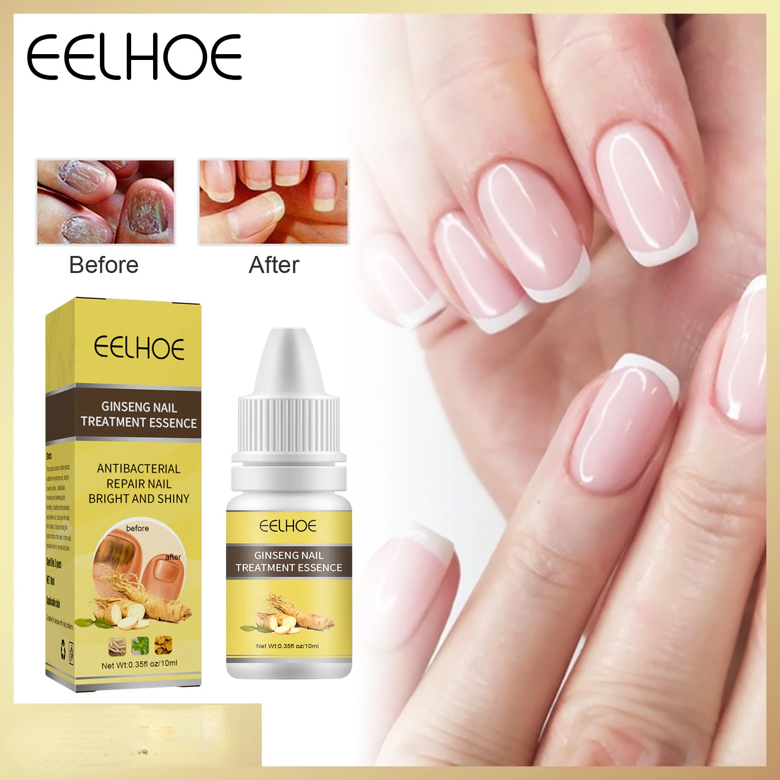 

EELHOE 10g Ginseng Onychomycosis Nail Serum Thickening Manicure Repair Nutrition Bright Nail Removing Soft Nail Nourishing Serum