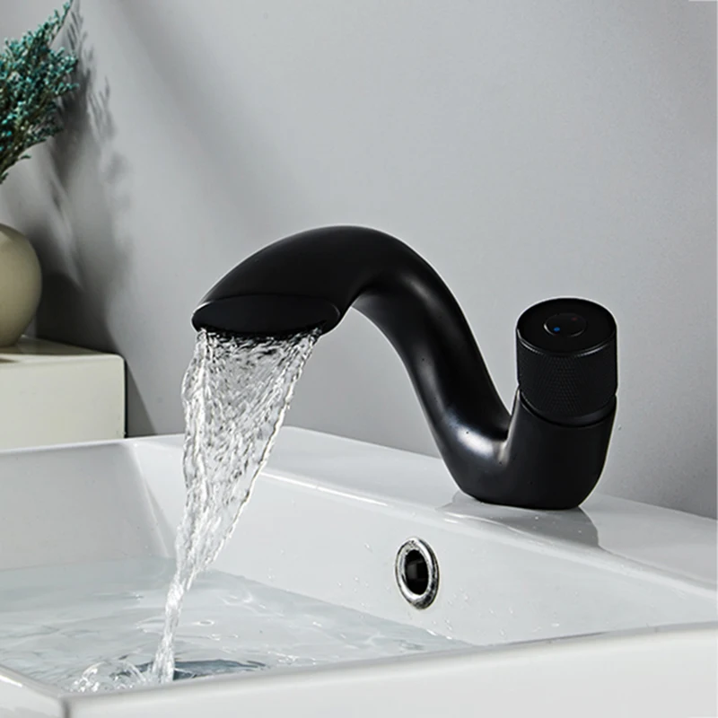 

Смесители для ванной комнаты современный черный кран для раковины водопад латунный Смеситель для раковины одна ручка с одним отверстием эл...