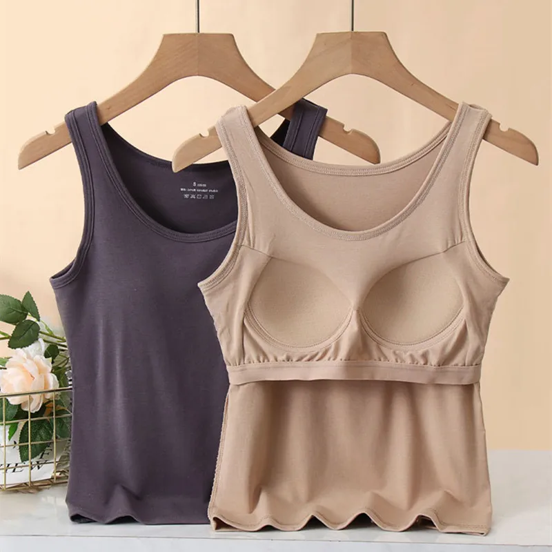 

Новая одежда для сна из модала и хлопка с подкладкой, жилет для женщин, ночная одежда, футболка с круглым вырезом, нижняя рубашка, Бюстгальте...