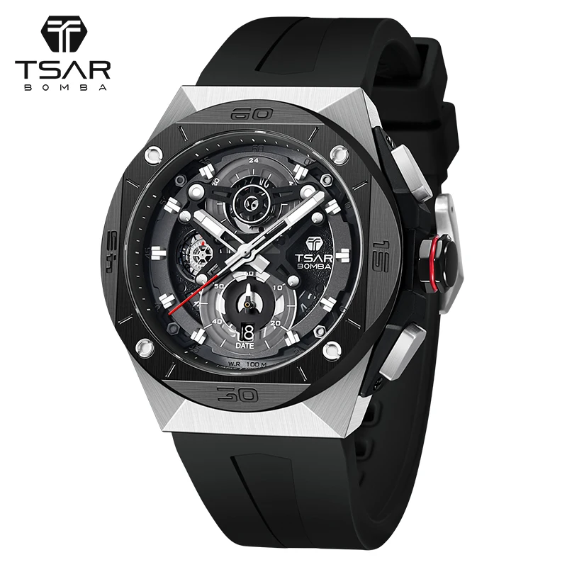 

TSAR BOMBA Mens Watch 100M Waterproof MIYOTA JS20 Movement Stainless Steel Case Wristwatch Sapphire Luxury Business Sport Clock