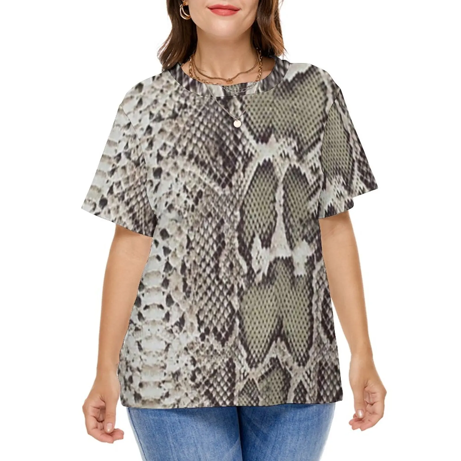 Snakeskin Print T Shirts Animal Skin Street Fashion T-Shirt Short Sleeve Cool Tee Shirt Plus Size Summer Printed Tops Gift Idea