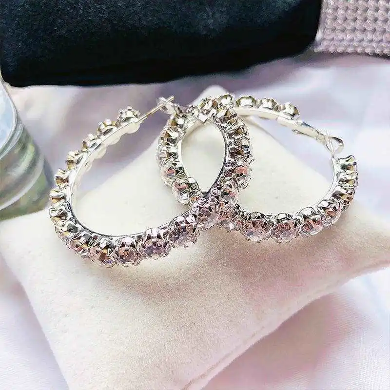 

Fashionable Large Hoop Earrings Slightly Bright AAA Rhinestone Zircon Crystal Women's Party Wedding Exaggerated Luxury Jewelry