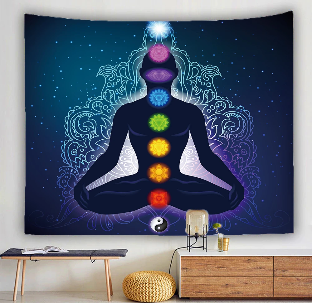 

Индийская статуя Будды медитация 7 гобелен чакр настенные подвесные гобелены Мандала настенная ткань психоделический Коврик для йоги Бохо ...