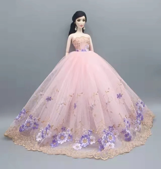 

Одежда для куклы 1/6 BJD, розовое цветочное кружевное свадебное платье для Барби, одежда для принцессы Барби, наряд, платье 11,5 дюйма, аксессуары...