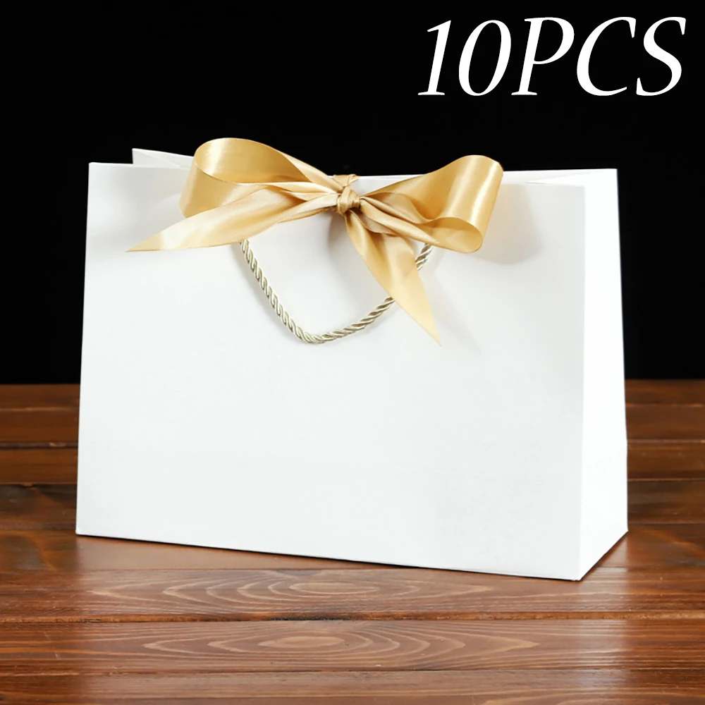 

10 шт., бумажные пакеты для подарков, с лентой