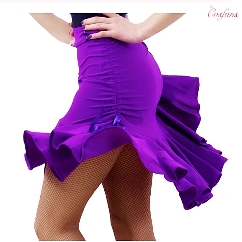 

Latin Dance Skirt Women Adult Skirt Purple/black Adjustable Styles Sides Drawstring Latin Dance Costume Competition Skirt 2color