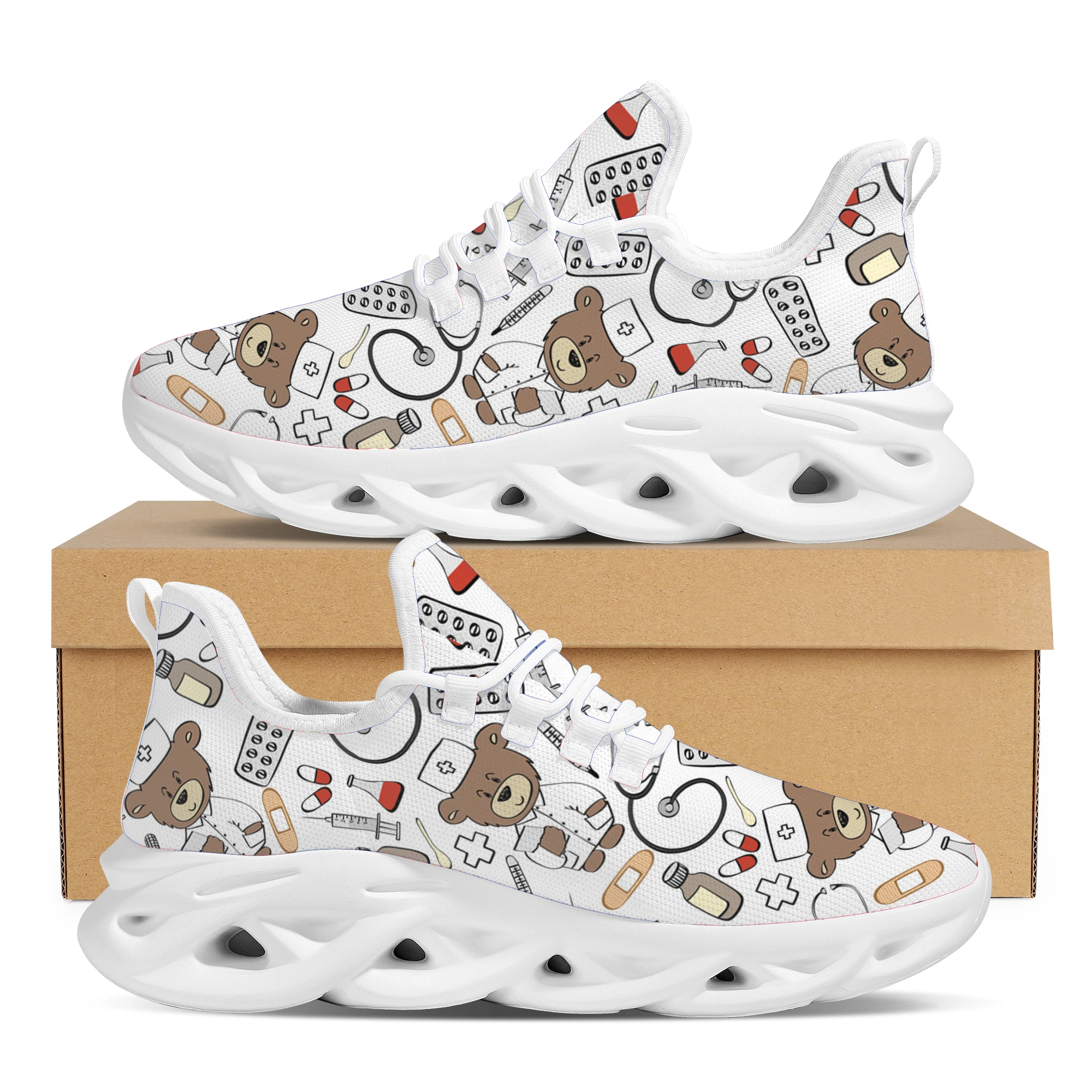 INSTANTARTS Cute Nurse Bear Prints Casual Flats Women Sneaker Comfortable Non Slip Walking Footwear Outdoor All-match Shoes 2022