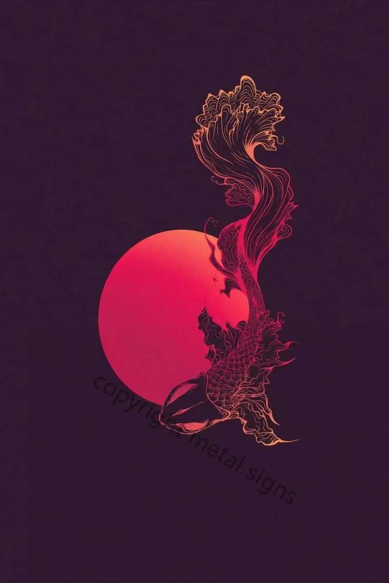 

Жестяная Вывеска с неоновыми рыбками кои, Настенный декор в стиле ретро, винтажная металлическая вывеска, неоновая вывеска для клуба, мужск...