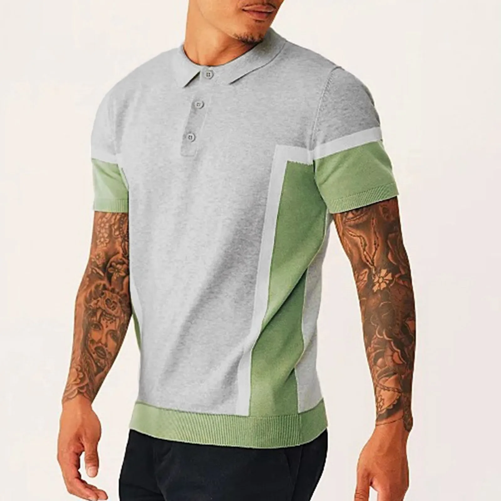 

Male Fashion Personality Retro Collar Digital Printing Short Sleeved T Shirt Shirt Top Pullover handsome