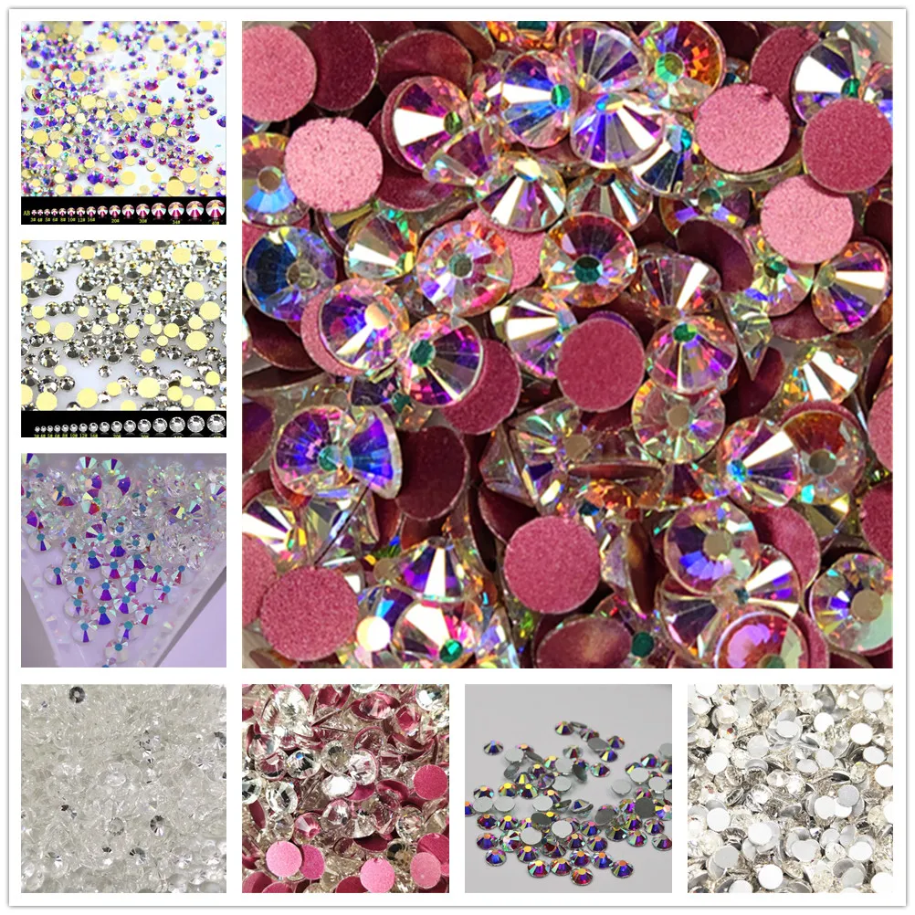 

ss3-ss30 1440pcs Mix Size Glass Crystal AB Rhinestones Flat Back Round Nail Art Stones Non Hotfix Clear Strass Crystals