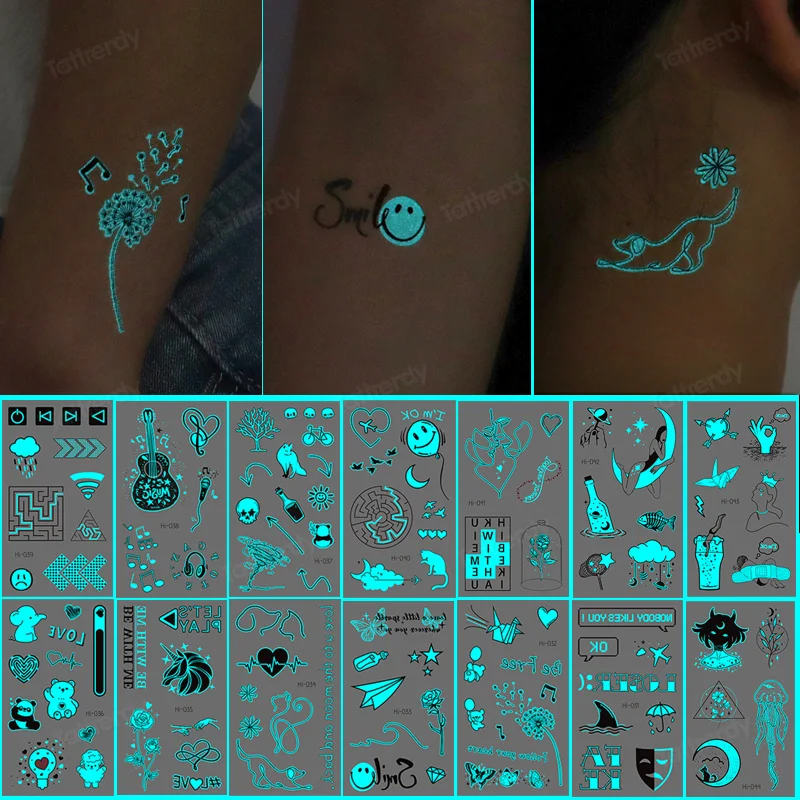 

Women Luminous Temporary Tattoo Sticker Kids Waterproof Arm Clavicle Body Art Sticker Disposable Floral Butterfly Fake Tattoo