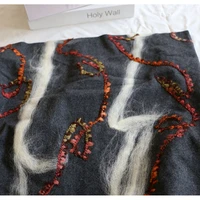 dark gray white beard craft sense three dimensional plate flower embroidered woolen clothing fabrics cloth diy