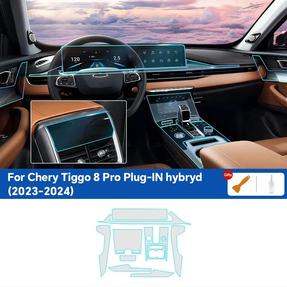 

Внутренняя защитная пленка из ТПУ для Chery Tiggo 8 Pro Plug-IN Hybrid 2023 2024, наклейка против царапин, панель коробки передач, навигационный экран