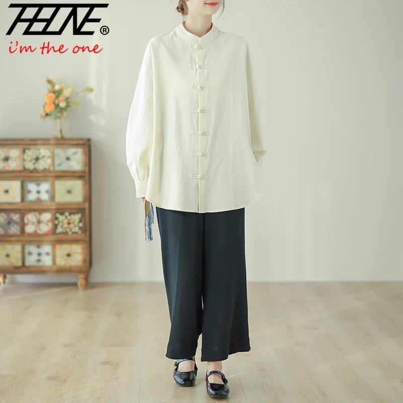 Осенняя женская блузка THHONE 2024 винтажная с длинным рукавом женские рубашки в