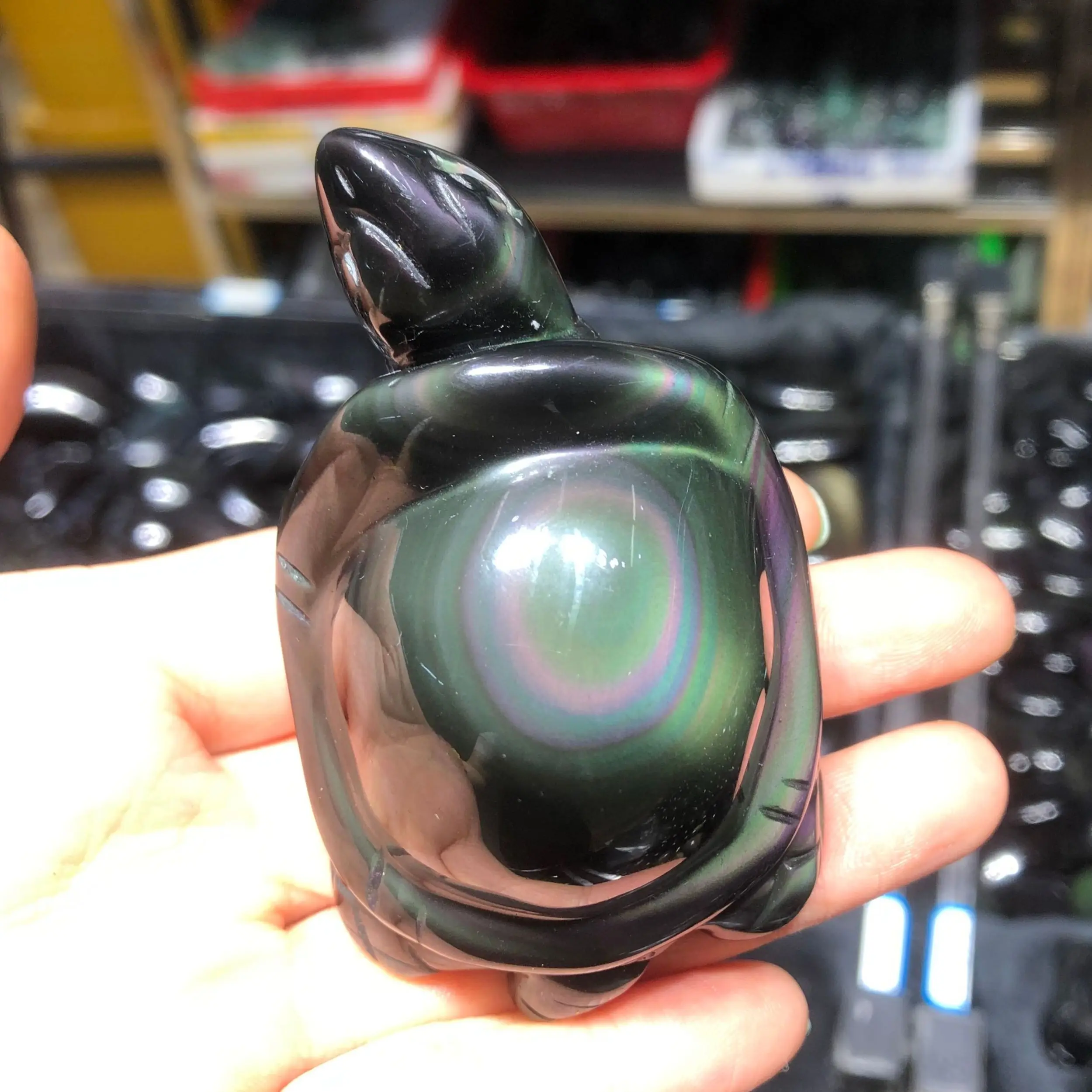 

Natural rainbow obsidian turtle carved pull feldspar crystal turtle figures Household reiki ornaments