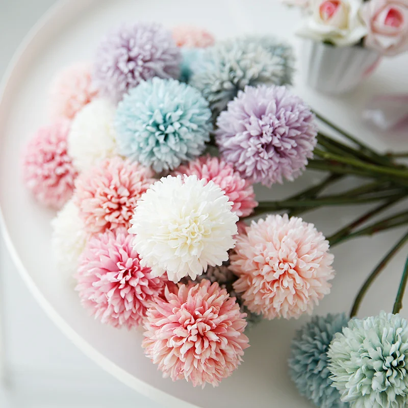 

5pcs/lot Autumn Hydrangea Artificial Flowers Head Luxury Dandelion Bouquet for Bedroom Hotel Vase Wedding Decoration Silk Flower