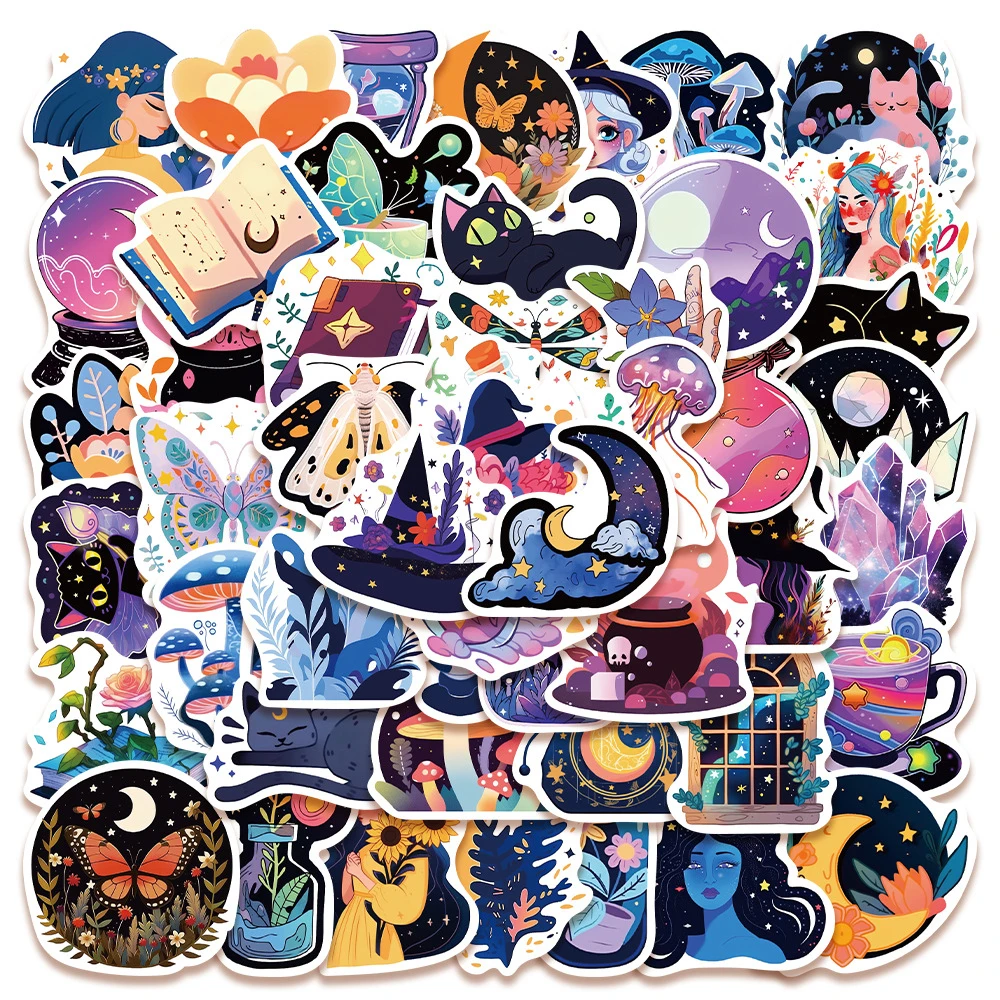 10/30/50Pcs Cute Cartoon Magic Witch Stickers Decalcomania Estetica Graffiti Skateboard Bagagli Laptop Impermeabile Graffiti Sticker Toy