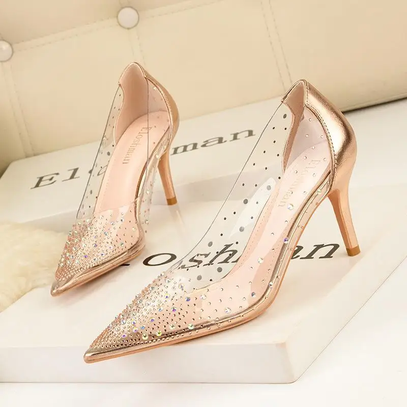 

Pumps for Women Shoes Fashion Pointed High Heels Stiletto High Heels Transparent Hollow Rhinestone Banquet Ladies Shoes 2023 New