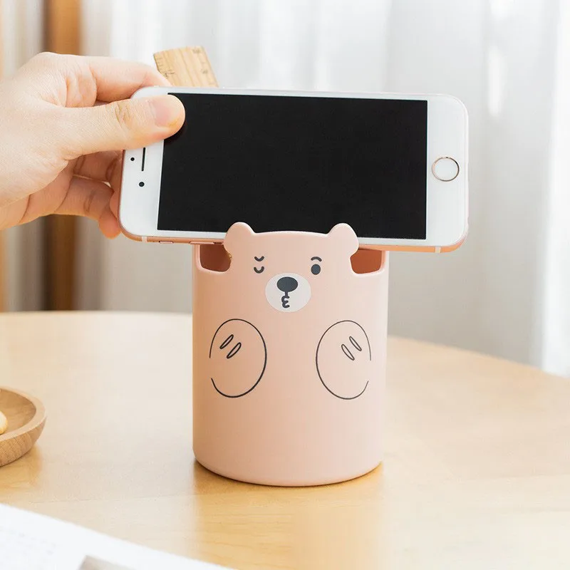 

Cartoon Phone Holder Pen Holder Multifunctional Pencil Organizer Makeup Brush Storage Supplies School Office Accessories