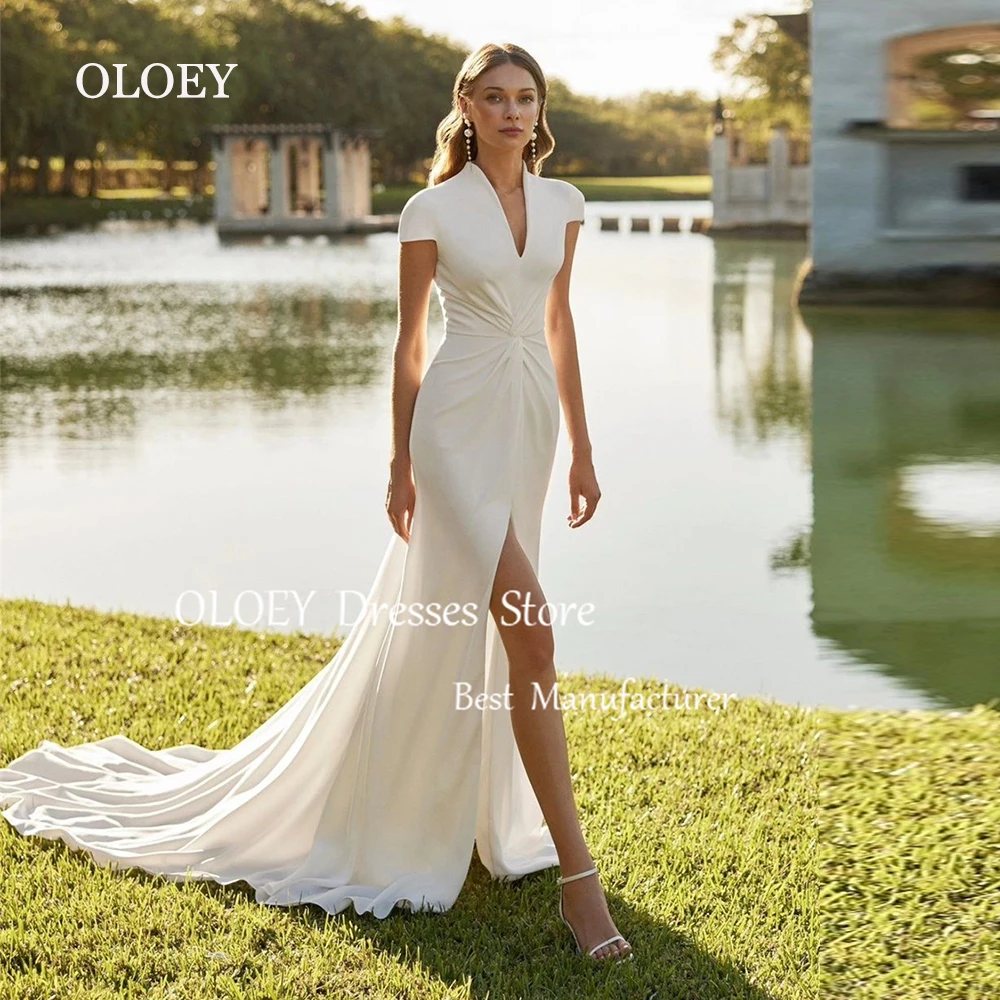 OLOEY Скромное эластичное свадебное платье русалки цвета слоновой кости с глубоким