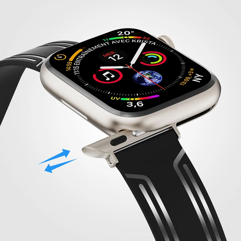 Metal Silicone Double Buckle Strap For Apple Watch Series 8 7 6 5 4 3 Ultra 49MM For correas apple watch se 44mm 40mm 41mm 45mm