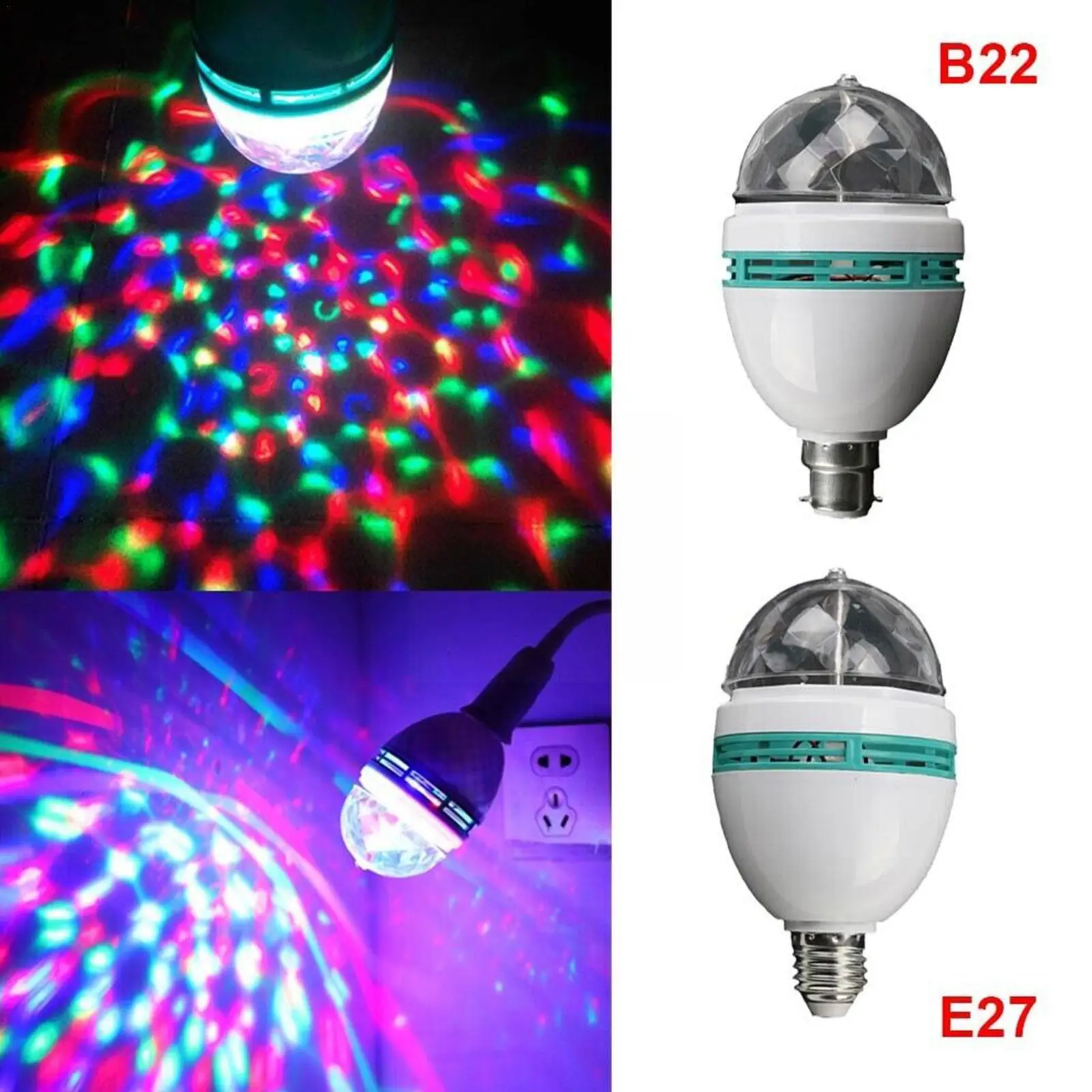 

Полноцветный светодиодный кристаллический сценический светильник 3 Вт E27, Вращающаяся лампа для диджея, лампа для вечеринки, RGB-шар, фонарик ...