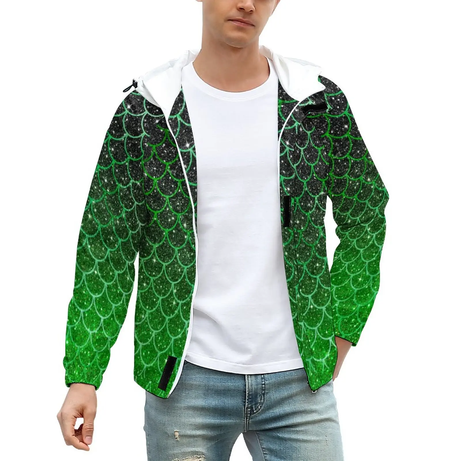 

Повседневные мужские куртки с зеленой юбкой-годе, блестящие пальто с принтом Омбре, зимняя трендовая куртка, одежда для улицы с графическим ...