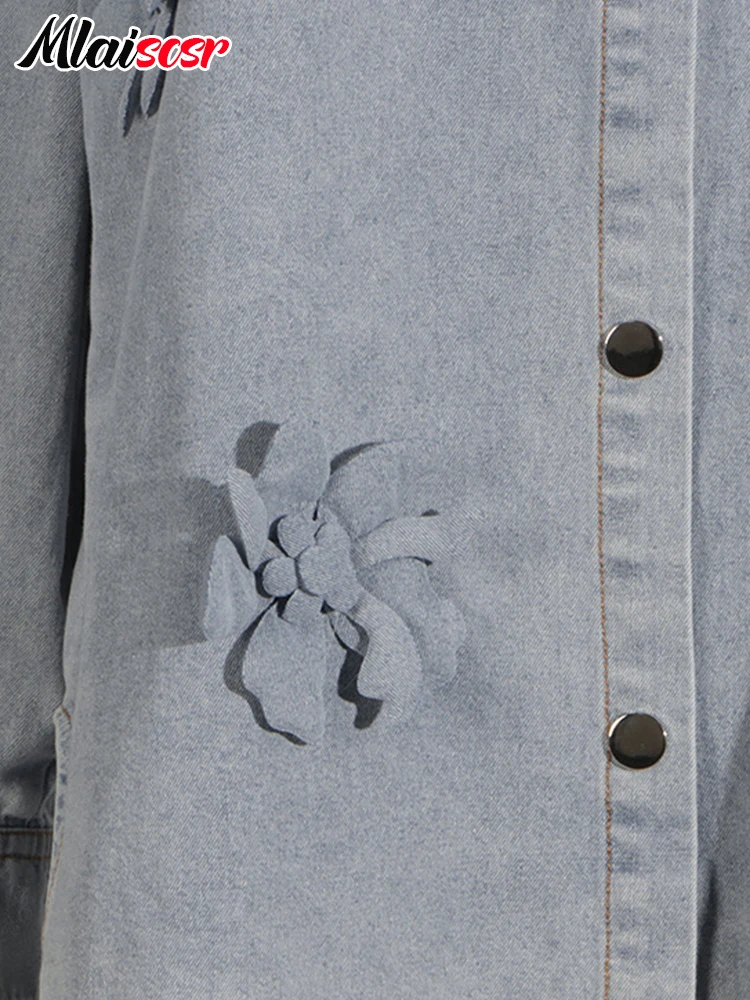 Женская джинсовая куртка Mlaiscsr голубая рубашка с длинными рукавами и лацканами 3D