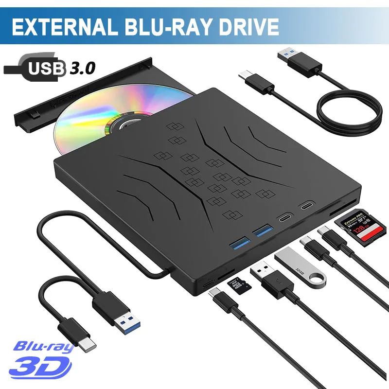 7-в-1 Внешний Blu-Ray оптический привод USB 3.0 Type-C портативный BD CD DVD-Плеер ридер горелка