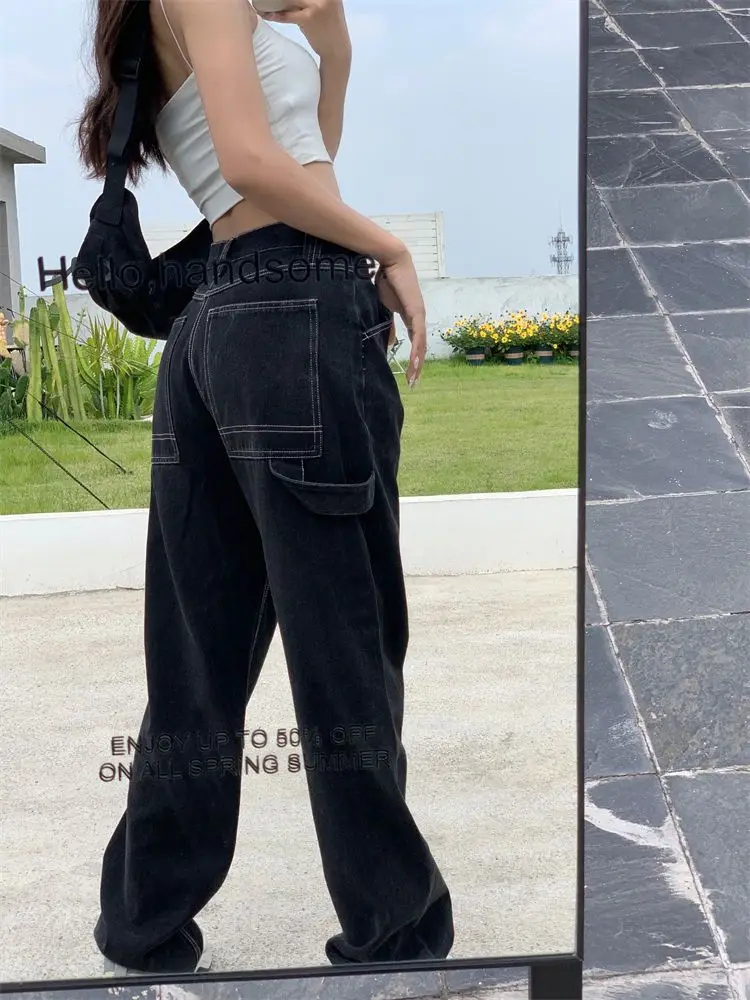 

New Hip Hop Trend Streetwear Baggy Spliced Straight Jeans Women’s High Waist Retro Hotgirls Harajuku Fashion Denim Trousers