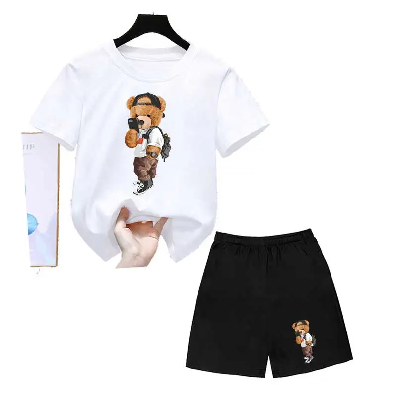 

Short-sleeved T-shirts For Boys and Girls，2022 Latest Summer Round Neck Children's Clothes，Bear Print Clothing For Teenager