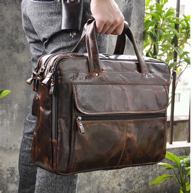 

Men Oil Waxy Leather Antique Design Business Briefcase Laptop Document Case Fashion Attache Messenger Bag Tote Portfolio