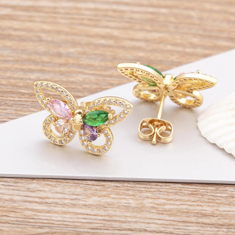 

Nidin New Fashion Lovely Rhinestone Rainbow Butterfly Shape Earrings Lucky Women's Romantic Jewelry Party Wedding Charm Gifts