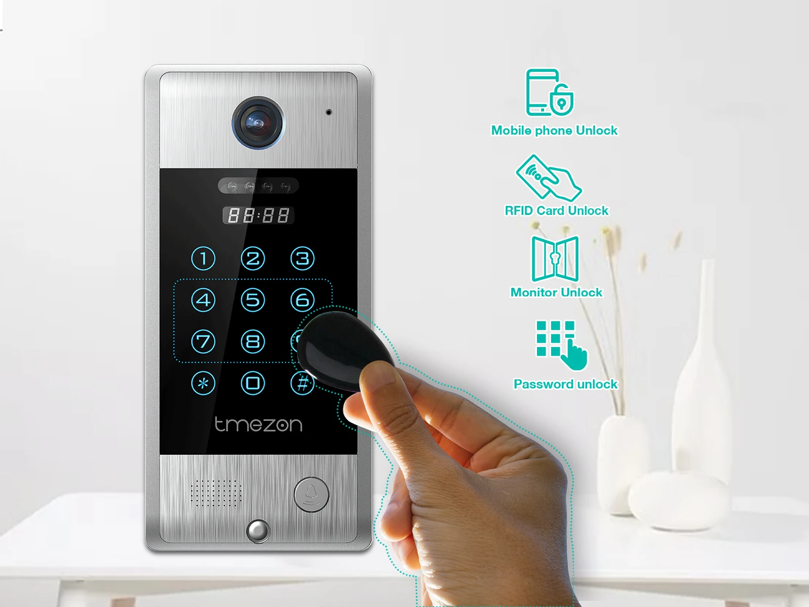 TMEZON WiFi Video Doorphone 10inch Touch Screen with 1080P Wired Doorbell 4 in1 APP/Password/Card Swipe/Monitor Tuya enlarge