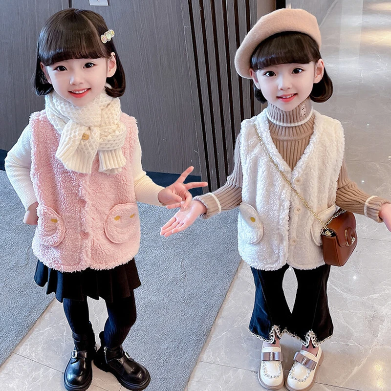 2022 Autumn Winter Children Warm Plush Thicken Vest Baby Cotton Waistcoat Kids Outerwear Coat Girls Clothing Jackets Vest