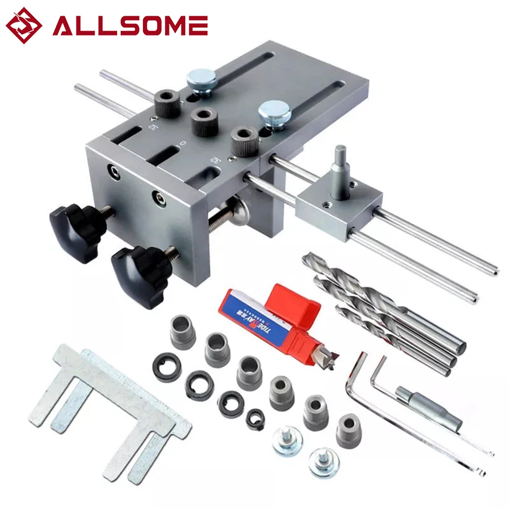 

NEW ALLSOME 3 In 1 Dowelling Jig 6/8/10mm Wood Drilling Guide Locator Adjustable Dowel Jig Kit For DIY Woodworking Tool