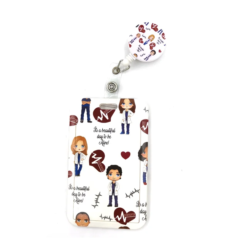 

Grey's Anatomy Doctor Nurse Cute Card Cover Clip Lanyard Retractable Student Nurse Badge Clip Cartoon ID Cards Badge Holder