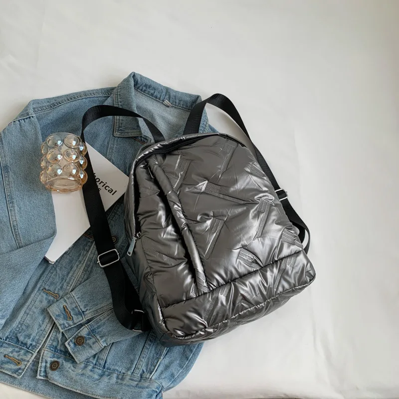 Winter Shoulder Backpacks Space Padded Down Fashion Large Capacity Backpack Female Cotton Quilted School Bag Mochilas Femininas