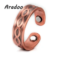aradoo vintage red copper magnetic energy open adjustable ring 8 character infinite symbol magnetic therapy health ring
