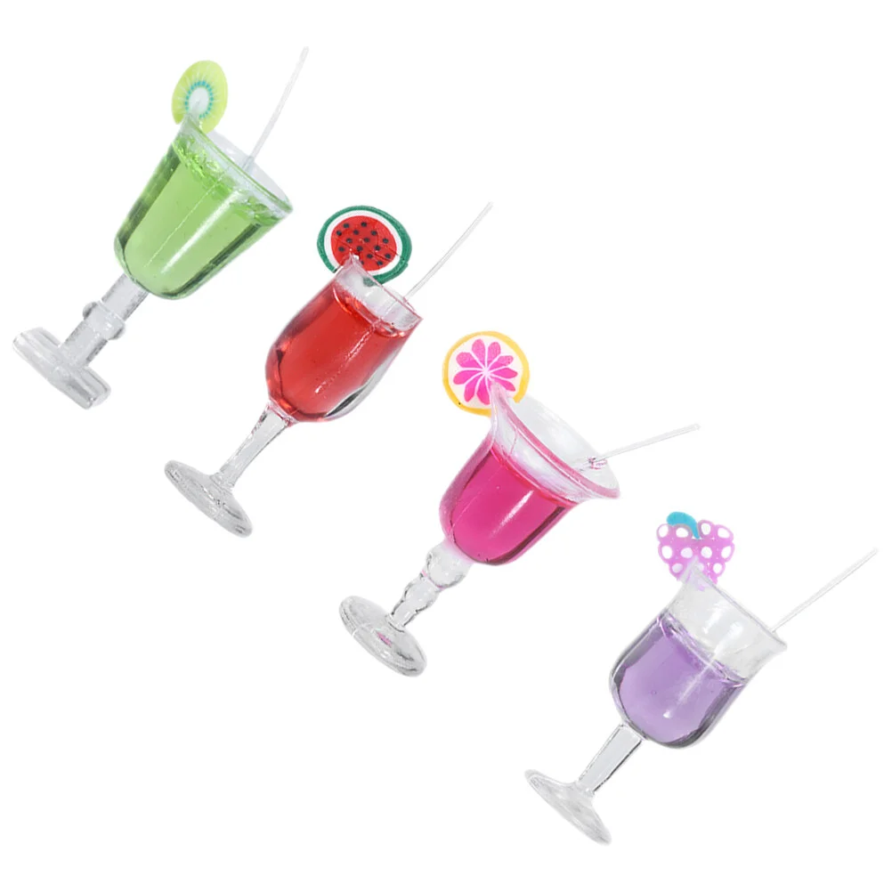 

4 Pcs Dollhouse Cocktail Mini Juice Mugs Miniature Cup Model Food Toy Hawaiian Cake Decorations Fake Prop Glass