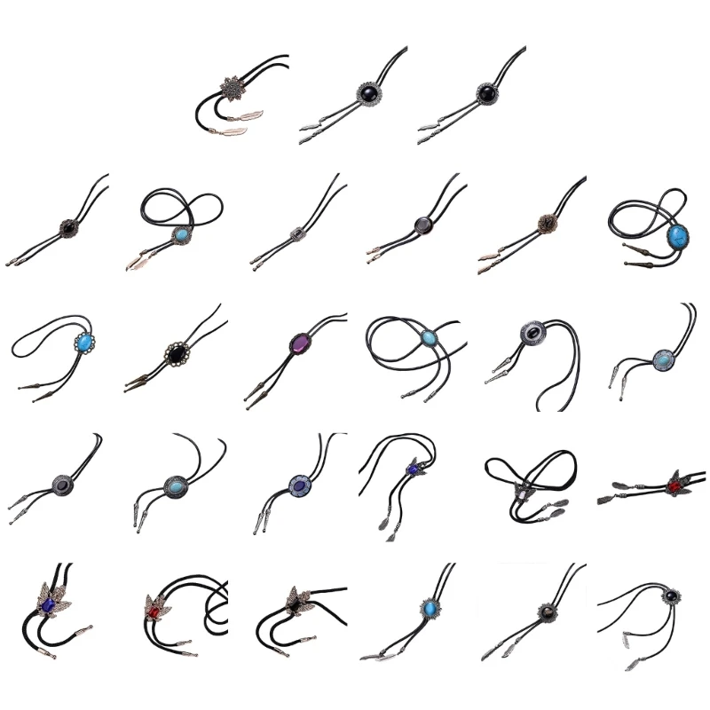 

Metal Crystal Bolo Tie Cowboy Flower Necktie for Shirt Jeans Western Necklace Braided Shoestring Necktie Bola-Tie